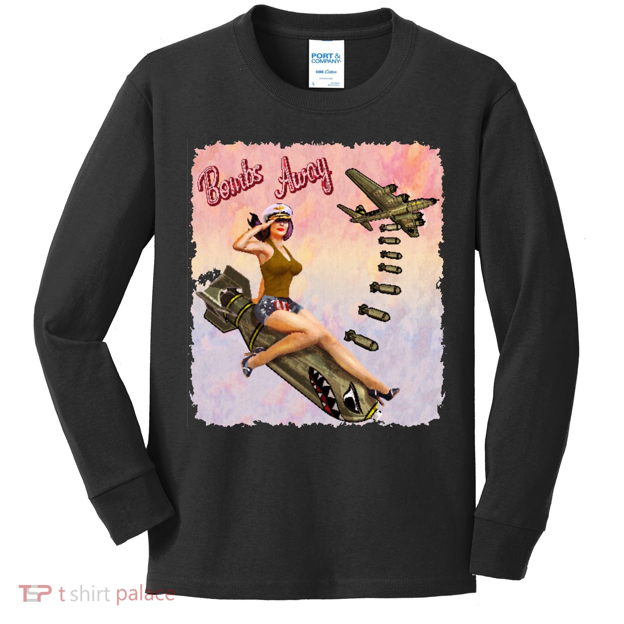 Retro Pin Up Girl Bombs Away Retro Kids Long Sleeve Shirt