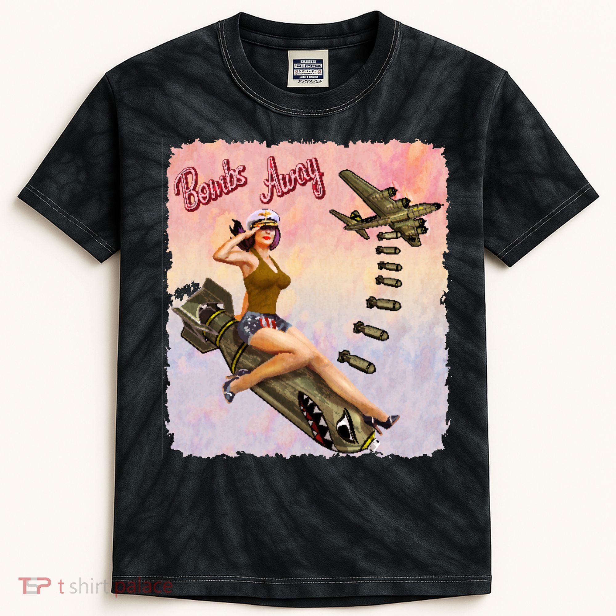 Retro Pin Up Girl Bombs Away Retro Kids Tie-Dye T-Shirt