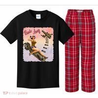 Retro Pin Up Girl Bombs Away Retro Kids Plaid Pajama Set thumb 0