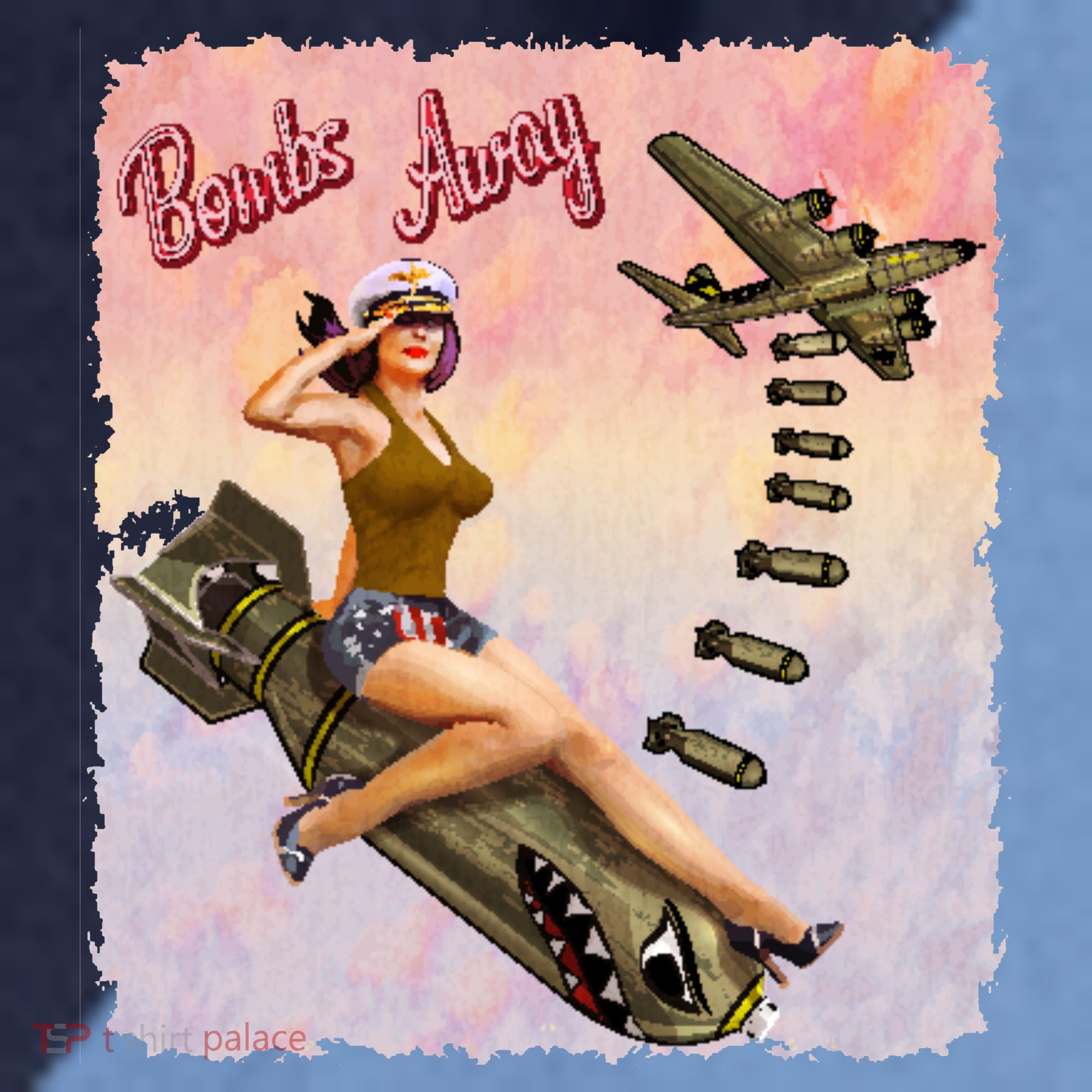 Retro Pin Up Girl Bombs Away Retro Raglan Baseball Sleeve Shirt
