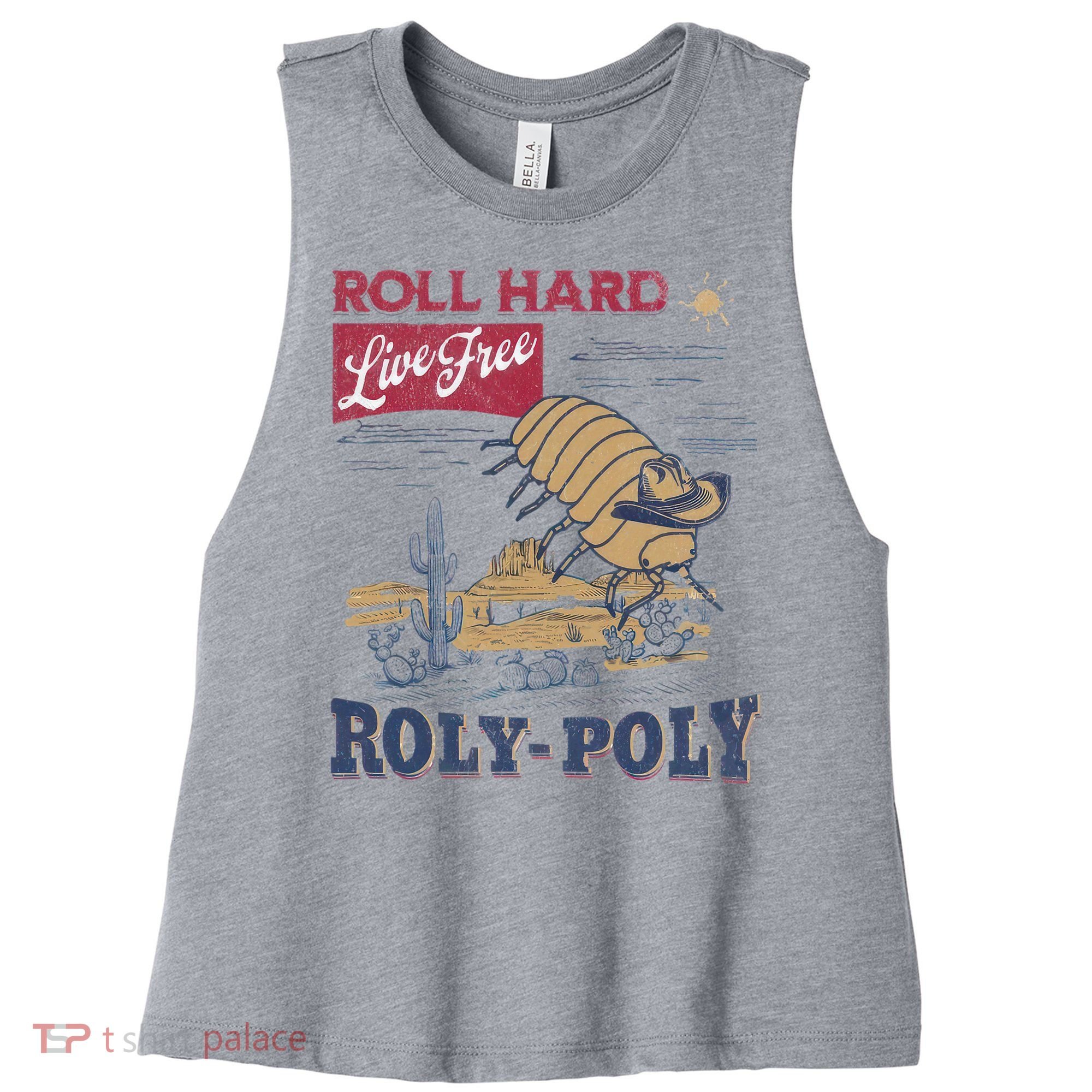 Roly Poly Western Rodeo Cowboy Dung Beetle Retro Women's Racerback Cropped Tank
