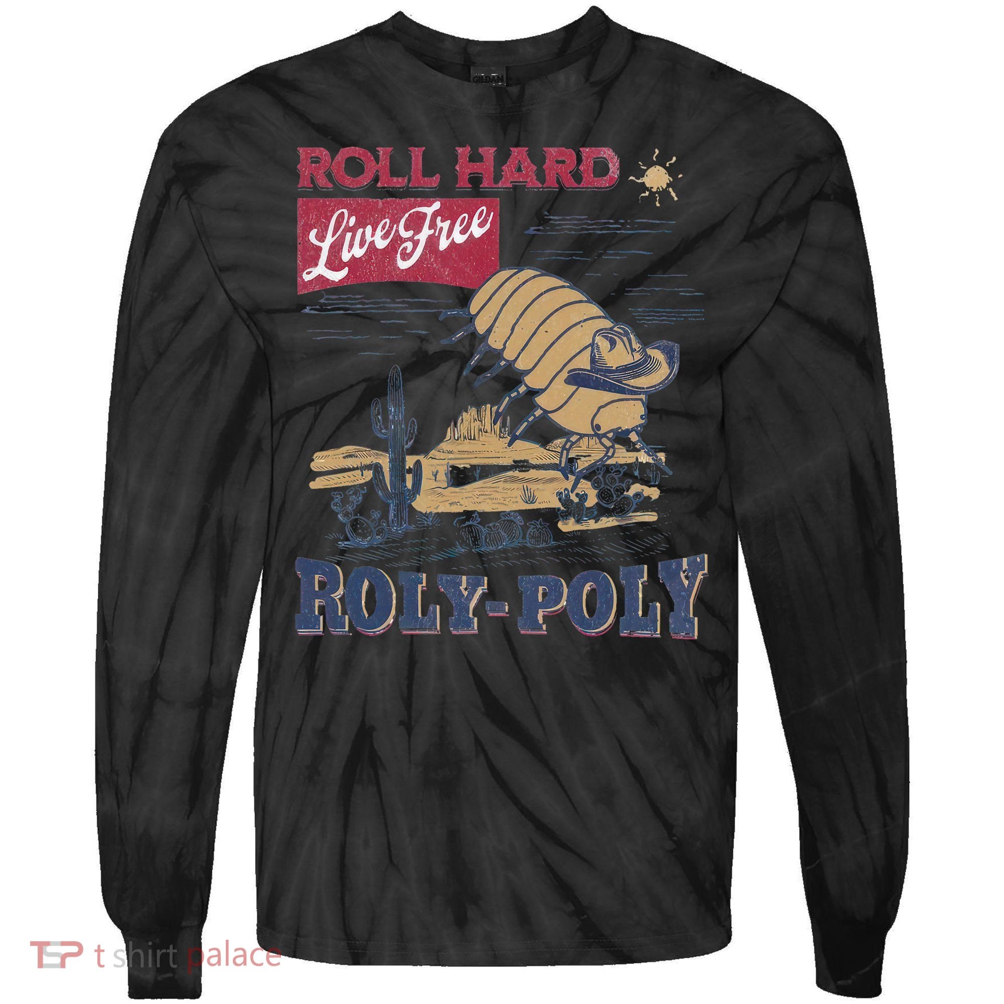 Roly Poly Western Rodeo Cowboy Dung Beetle Retro Tie-Dye Long Sleeve Shirt