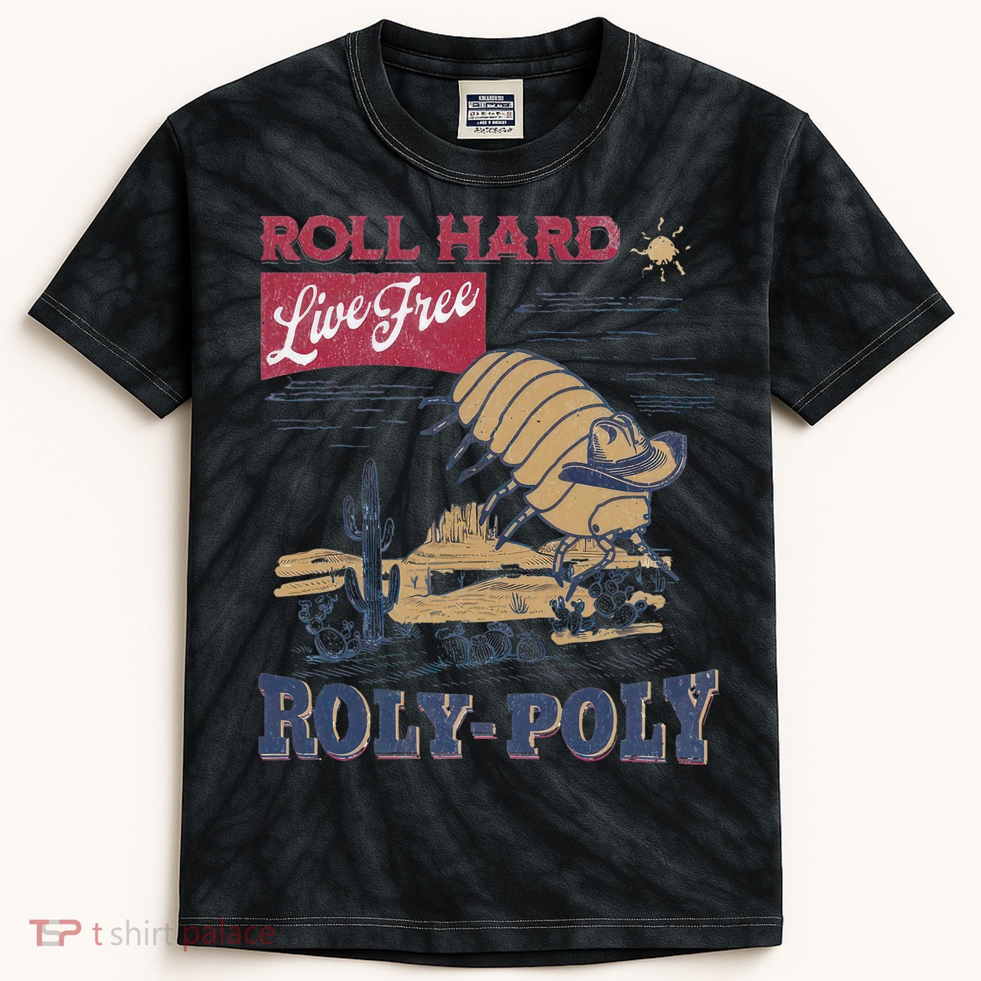 Roly Poly Western Rodeo Cowboy Dung Beetle Retro Kids Tie-Dye T-Shirt