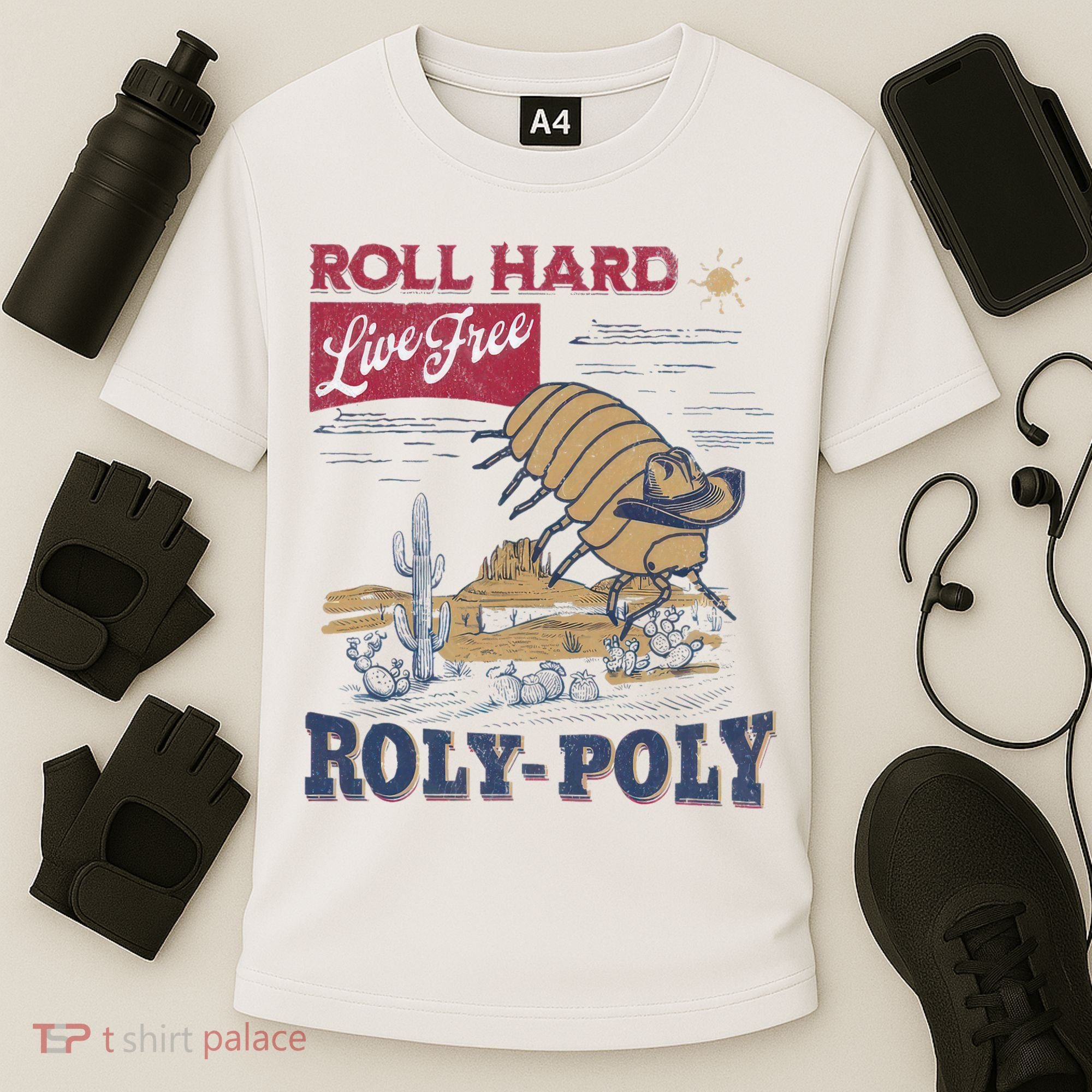 Roly Poly Western Rodeo Cowboy Dung Beetle Retro Cooling Performance Crew T-Shirt
