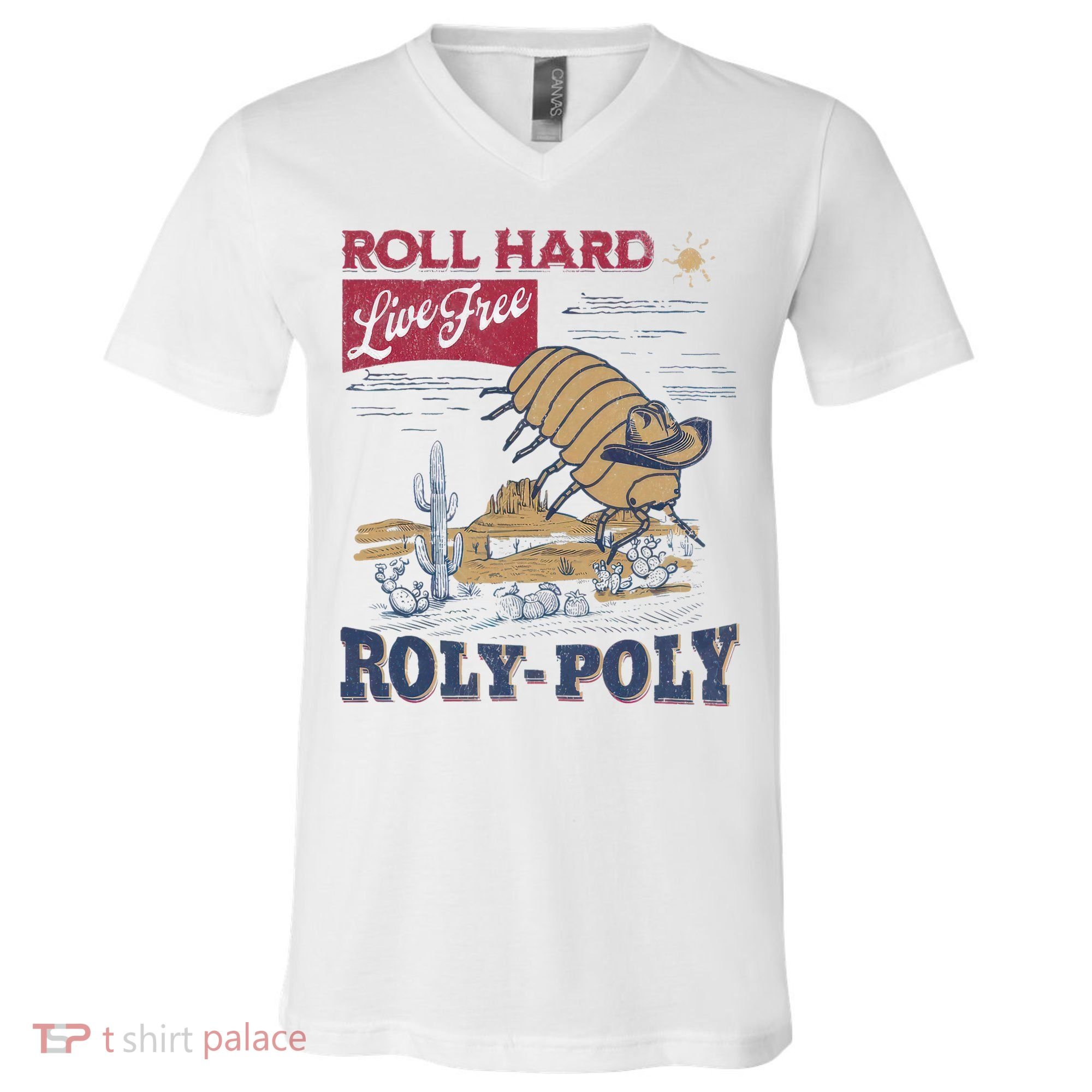 Roly Poly Western Rodeo Cowboy Dung Beetle Retro V-Neck T-Shirt