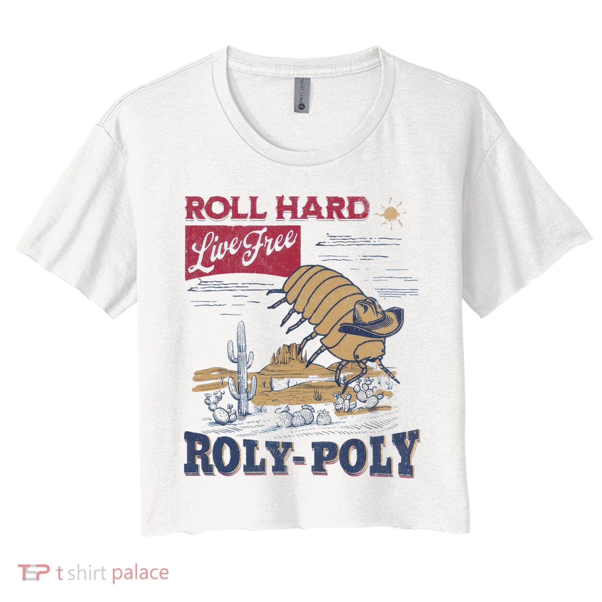 Roly Poly Western Rodeo Cowboy Dung Beetle Retro Women's Crop Top Tee