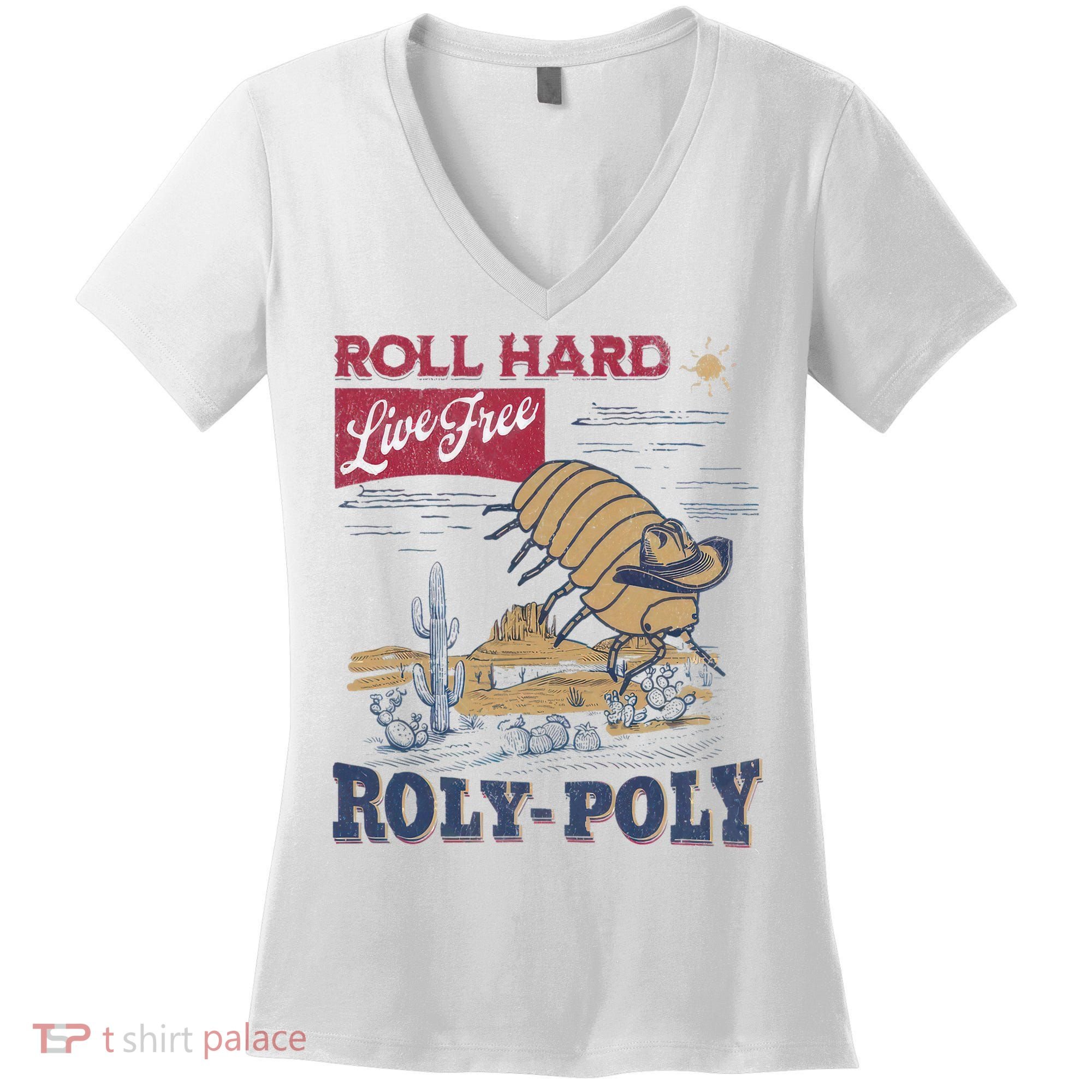 Roly Poly Western Rodeo Cowboy Dung Beetle Retro Women's V-Neck T-Shirt