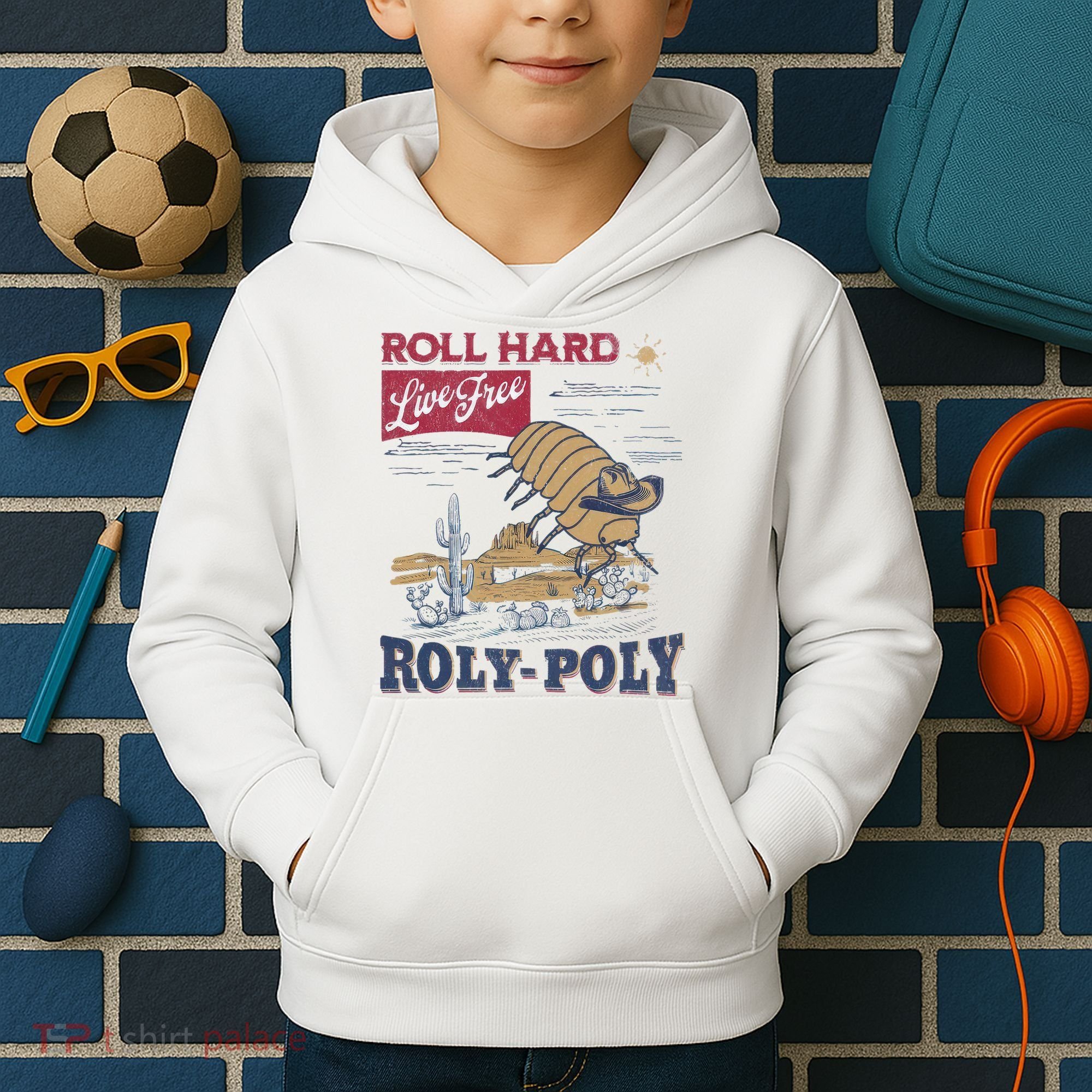 Roly Poly Western Rodeo Cowboy Dung Beetle Retro Kids Hoodie