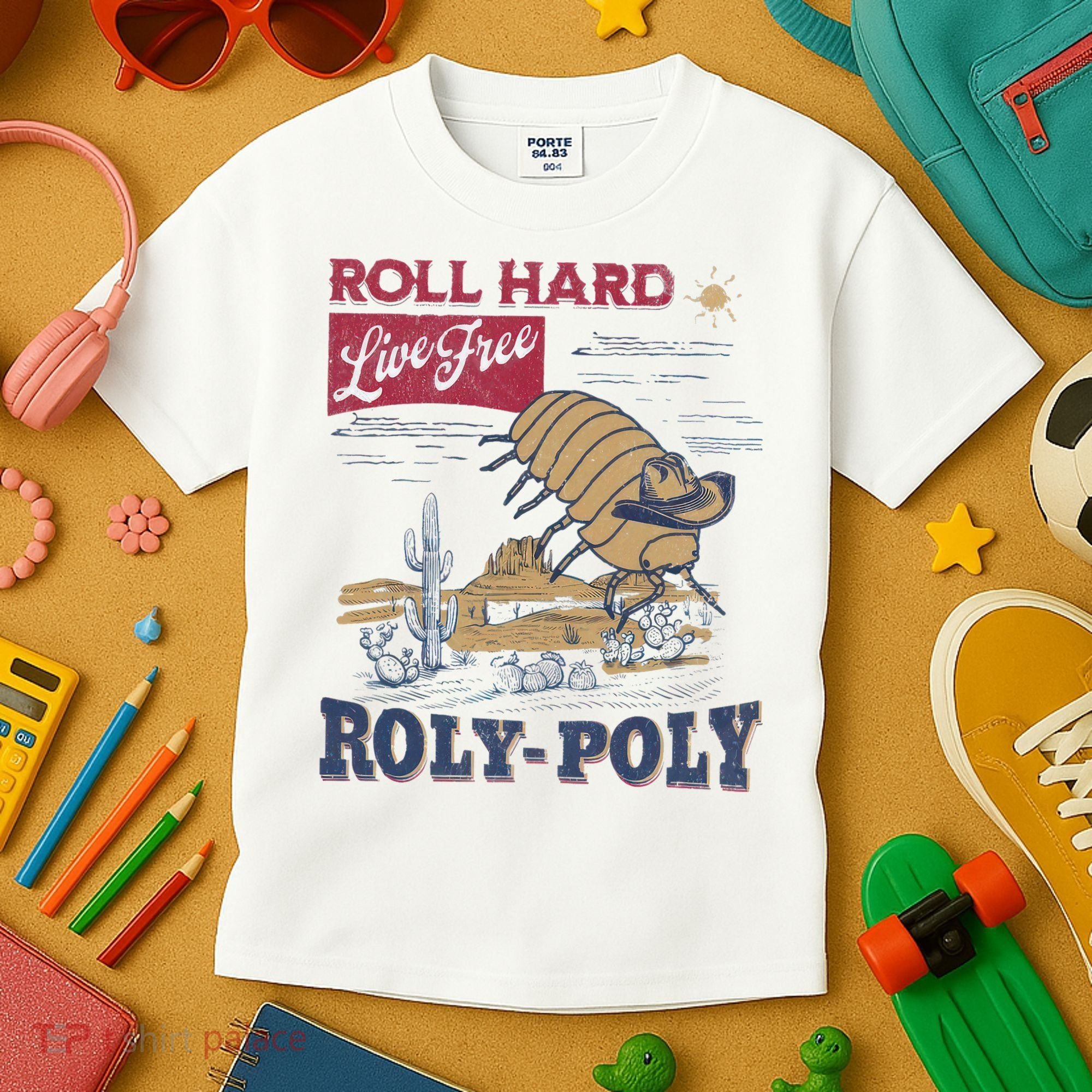 Roly Poly Western Rodeo Cowboy Dung Beetle Retro Kids T-Shirt