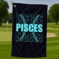 Retro Pisces Zodiac Symbol Golf Towel thumb 1