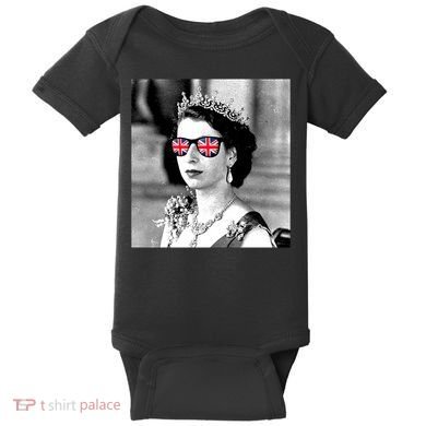 RIP Queen Elizabeth British Flag Sunglasses Baby Bodysuit