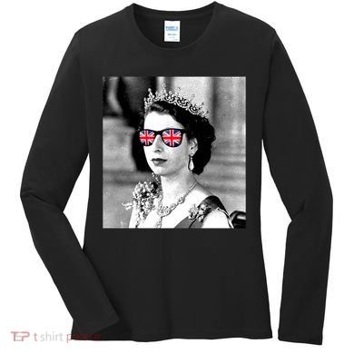RIP Queen Elizabeth British Flag Sunglasses Women's Long Sleeve Shirt