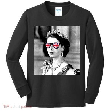 RIP Queen Elizabeth British Flag Sunglasses Kids Long Sleeve Shirt