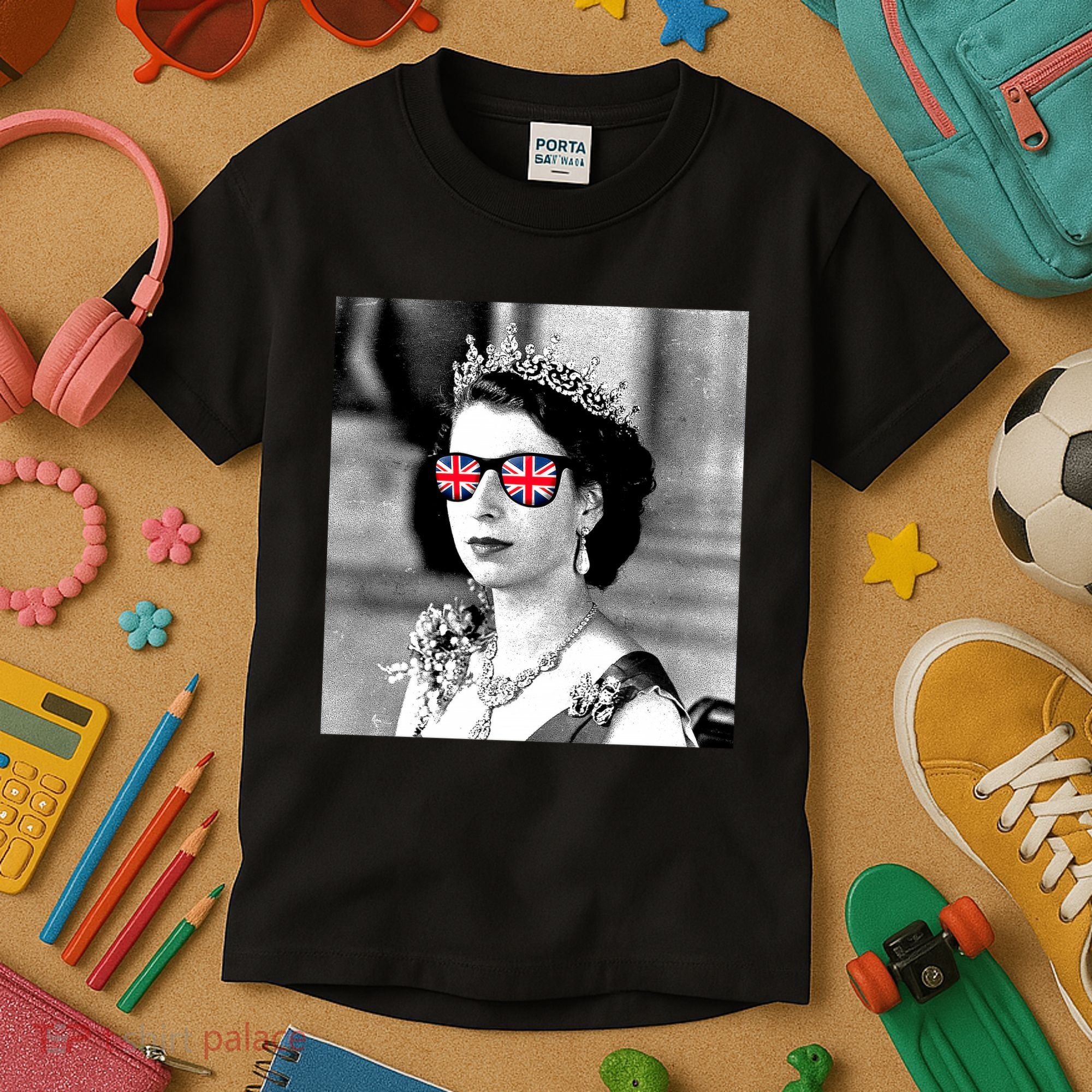 RIP Queen Elizabeth British Flag Sunglasses Kids T-Shirt