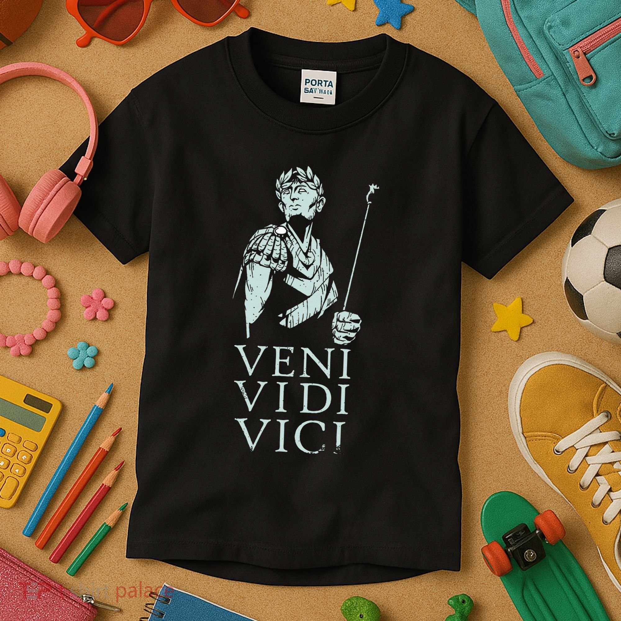 Roman Quotes Julius Caesar Figure Veni Vidi Vici Kids T-Shirt