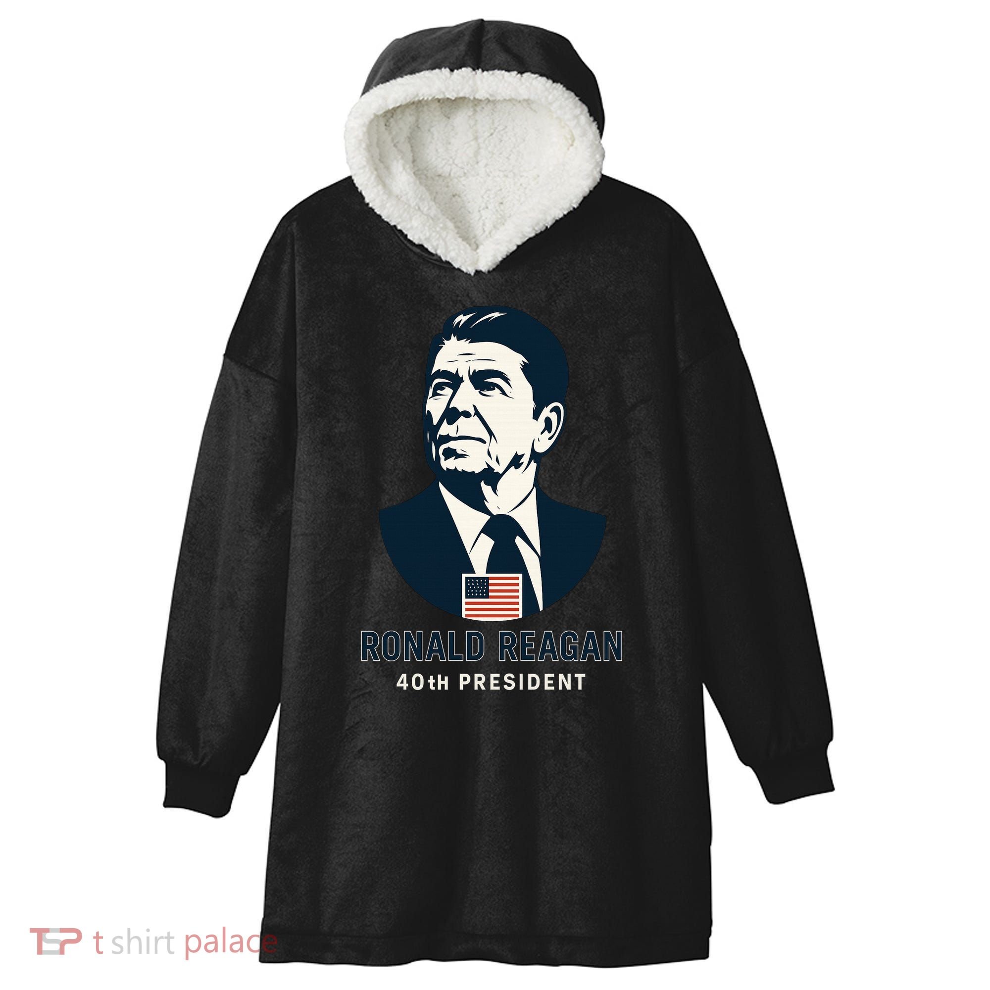 Ronald Reagan 40th President Minimalistic Hooded Wearable Blanket