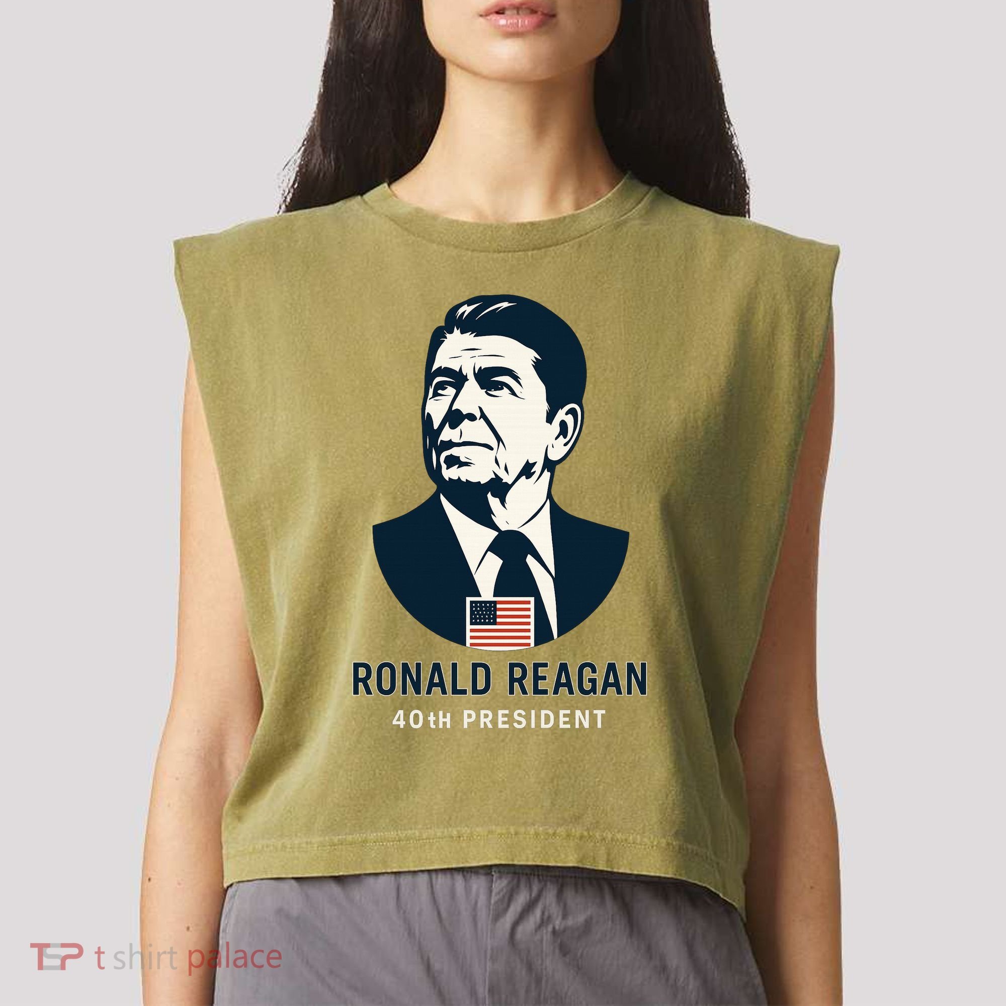 Ronald Reagan 40th President Minimalistic Garment-Dyed Women's Muscle Tee