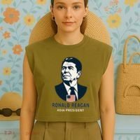 Ronald Reagan 40th President Minimalistic Garment-Dyed Women's Muscle Tee thumb 4