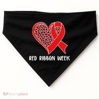 Red Ribbon Awareness Week Leopard Print Heart USA-Made Doggie Bandana thumb 0