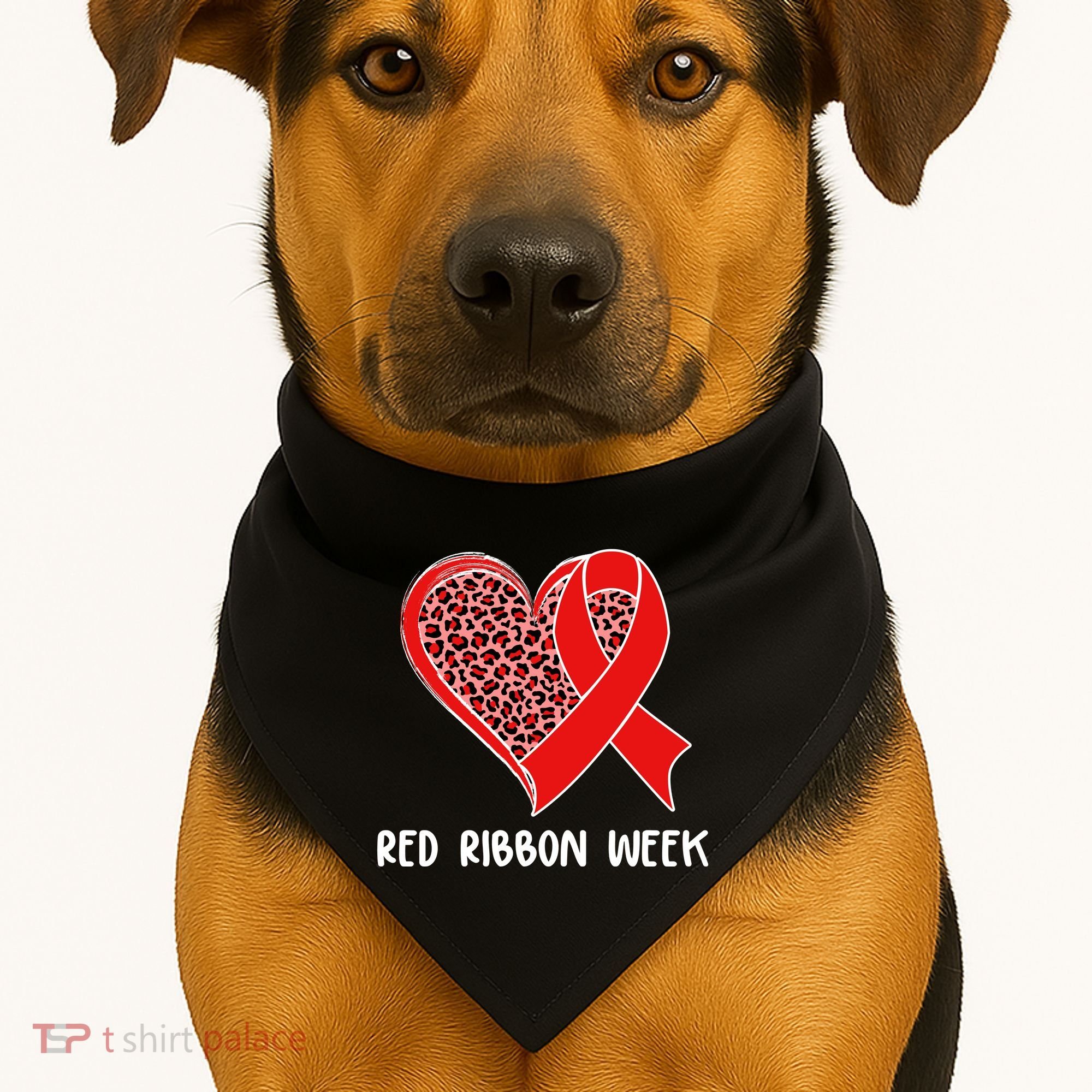 Red Ribbon Awareness Week Leopard Print Heart USA-Made Doggie Bandana
