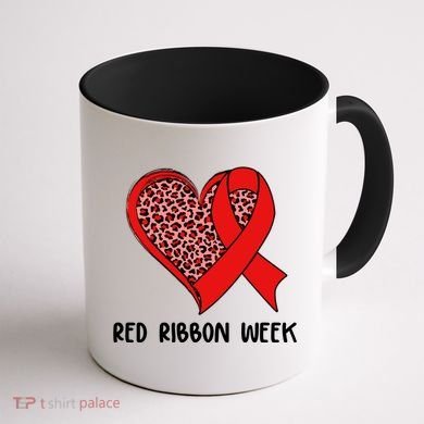 Red Ribbon Awareness Week Leopard Print Heart Coffee Mug back