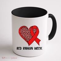 Red Ribbon Awareness Week Leopard Print Heart Coffee Mug thumb 1