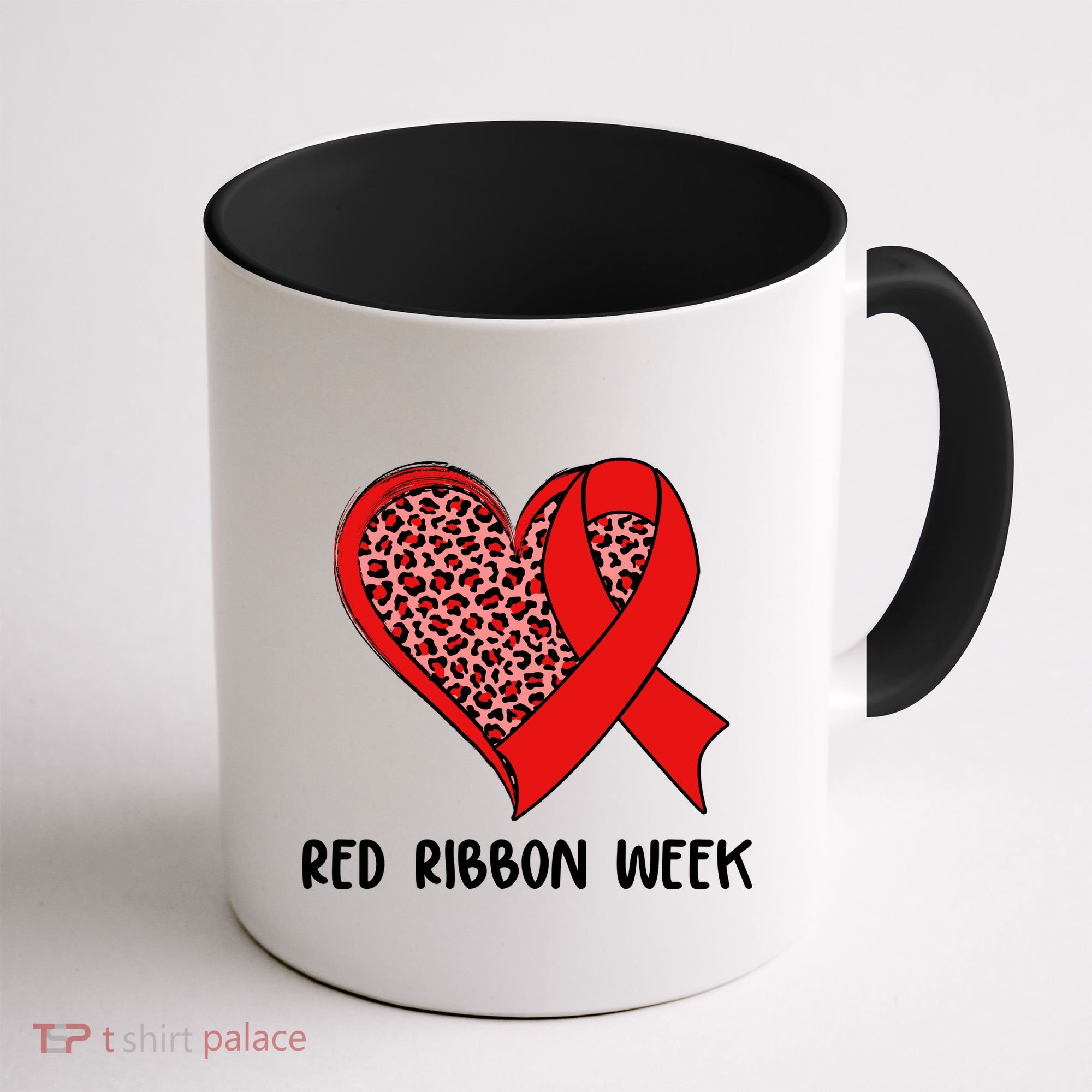 Red Ribbon Awareness Week Leopard Print Heart Coffee Mug