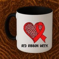 Red Ribbon Awareness Week Leopard Print Heart Coffee Mug thumb 2
