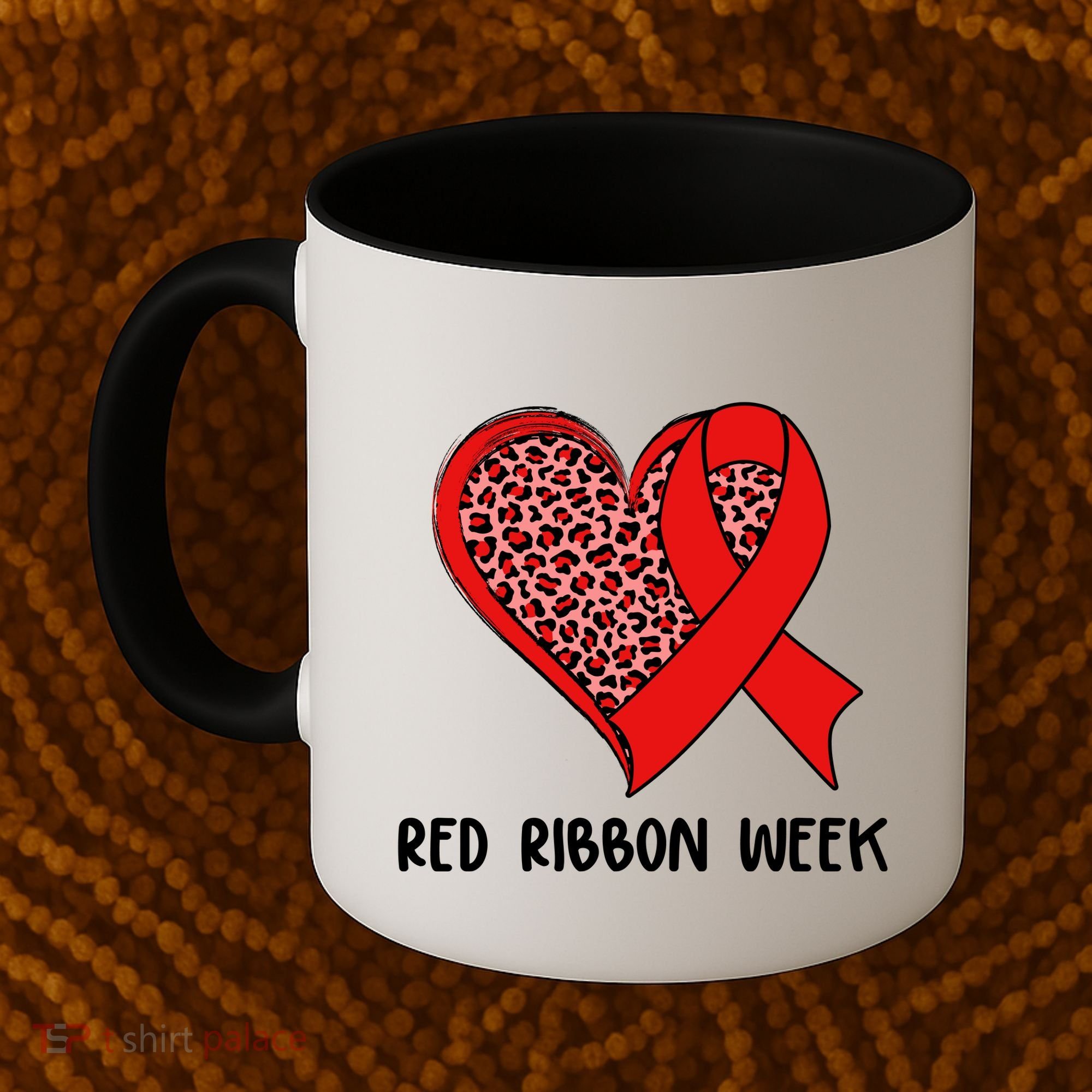 Red Ribbon Awareness Week Leopard Print Heart Coffee Mug
