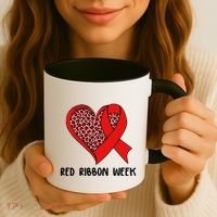Red Ribbon Awareness Week Leopard Print Heart Coffee Mug thumb 3