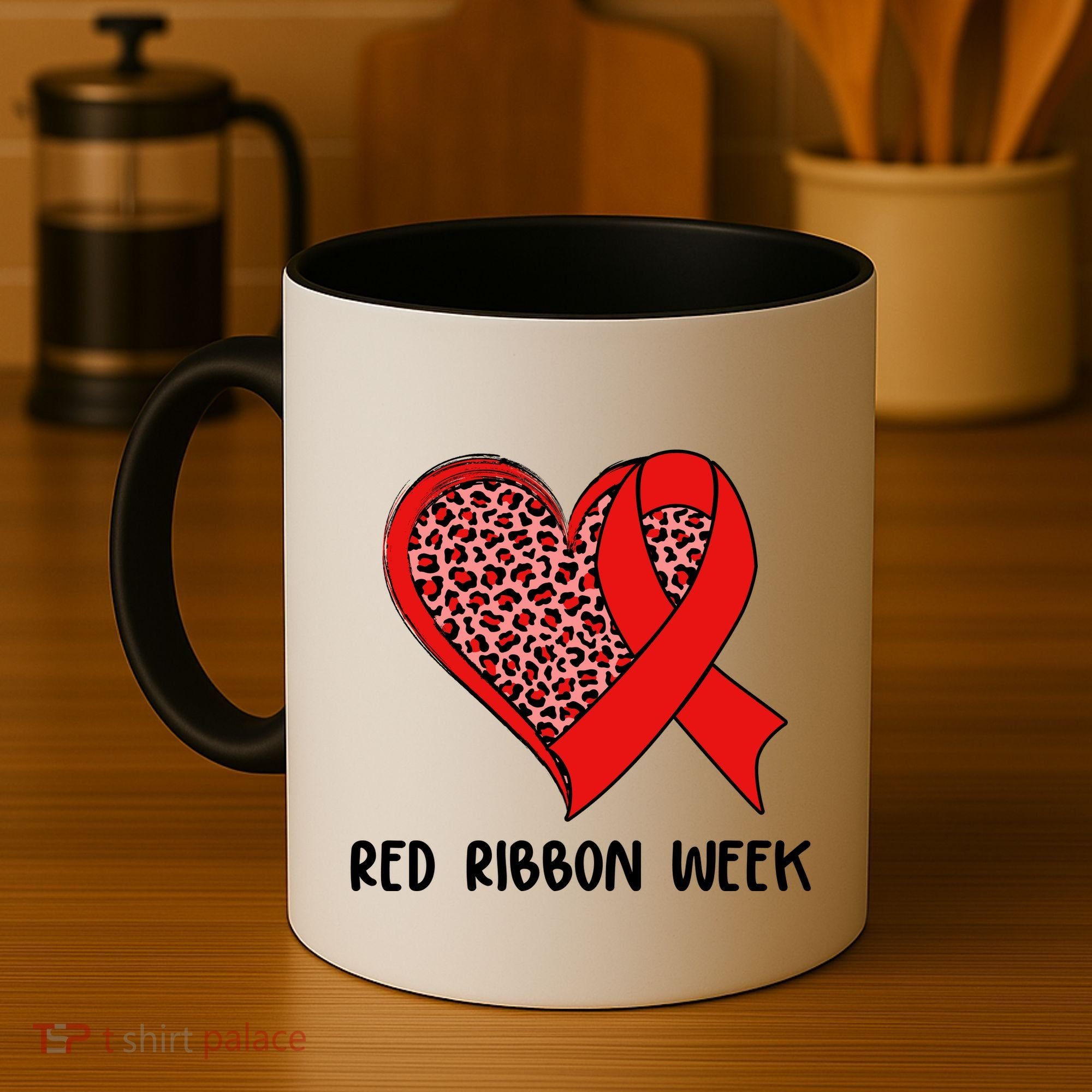 Red Ribbon Awareness Week Leopard Print Heart Coffee Mug
