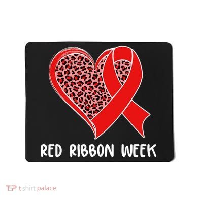 Red Ribbon Awareness Week Leopard Print Heart Mousepad