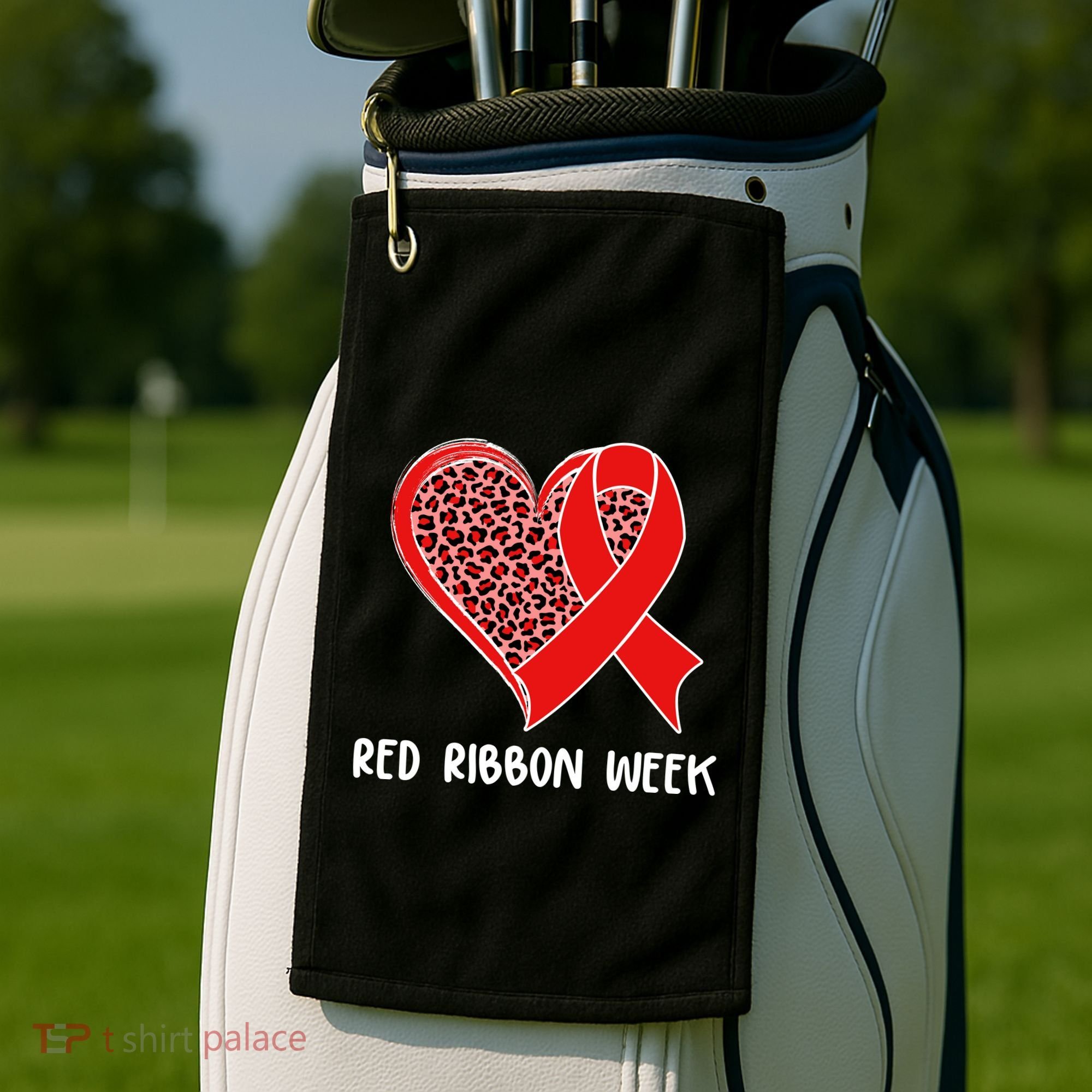 Red Ribbon Awareness Week Leopard Print Heart Golf Towel