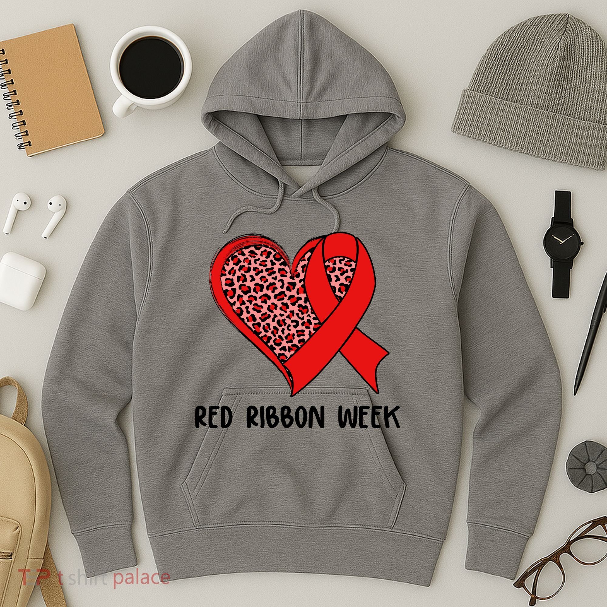 Red Ribbon Awareness Week Leopard Print Heart Hoodie