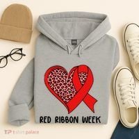 Red Ribbon Awareness Week Leopard Print Heart Hoodie thumb 4