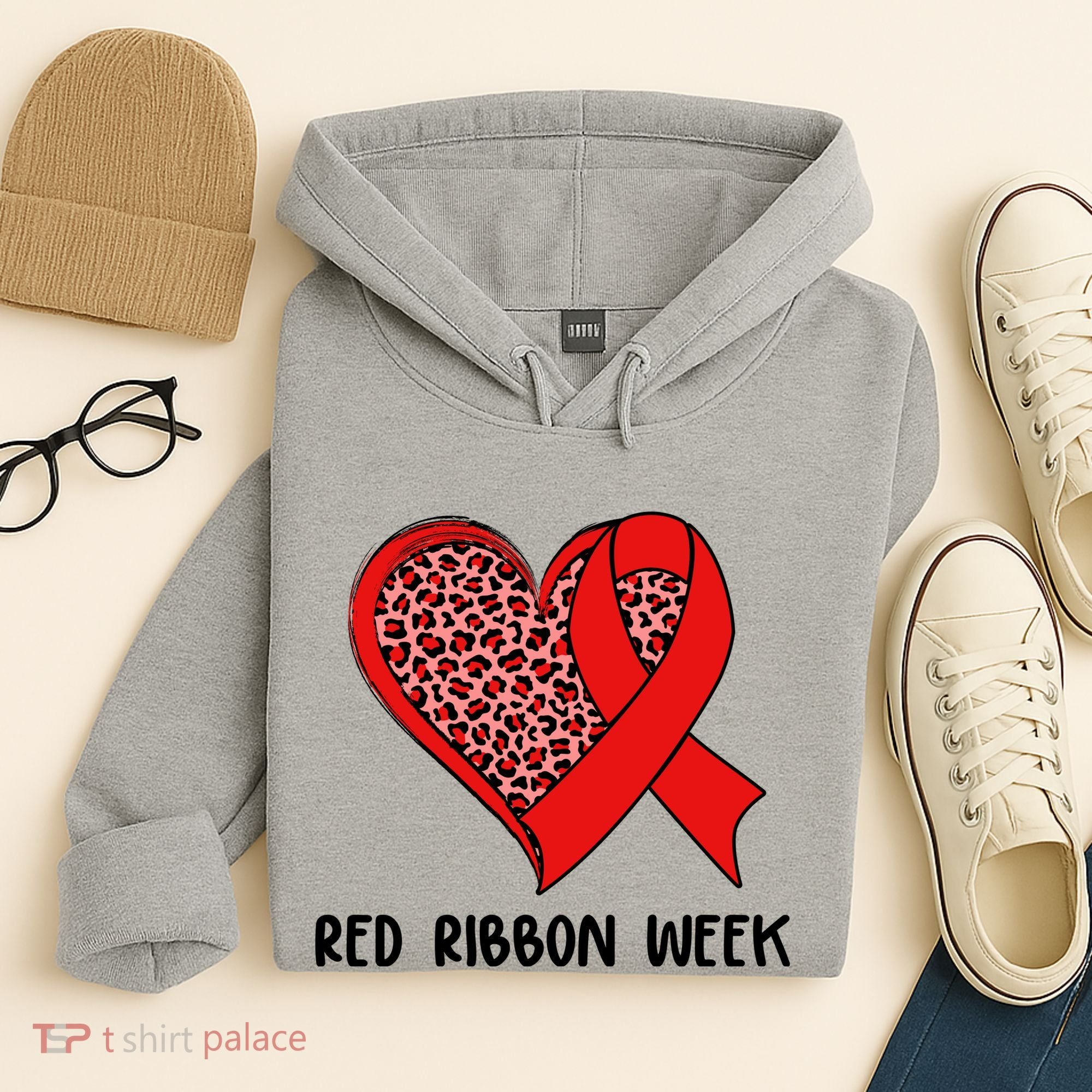 Red Ribbon Awareness Week Leopard Print Heart Hoodie