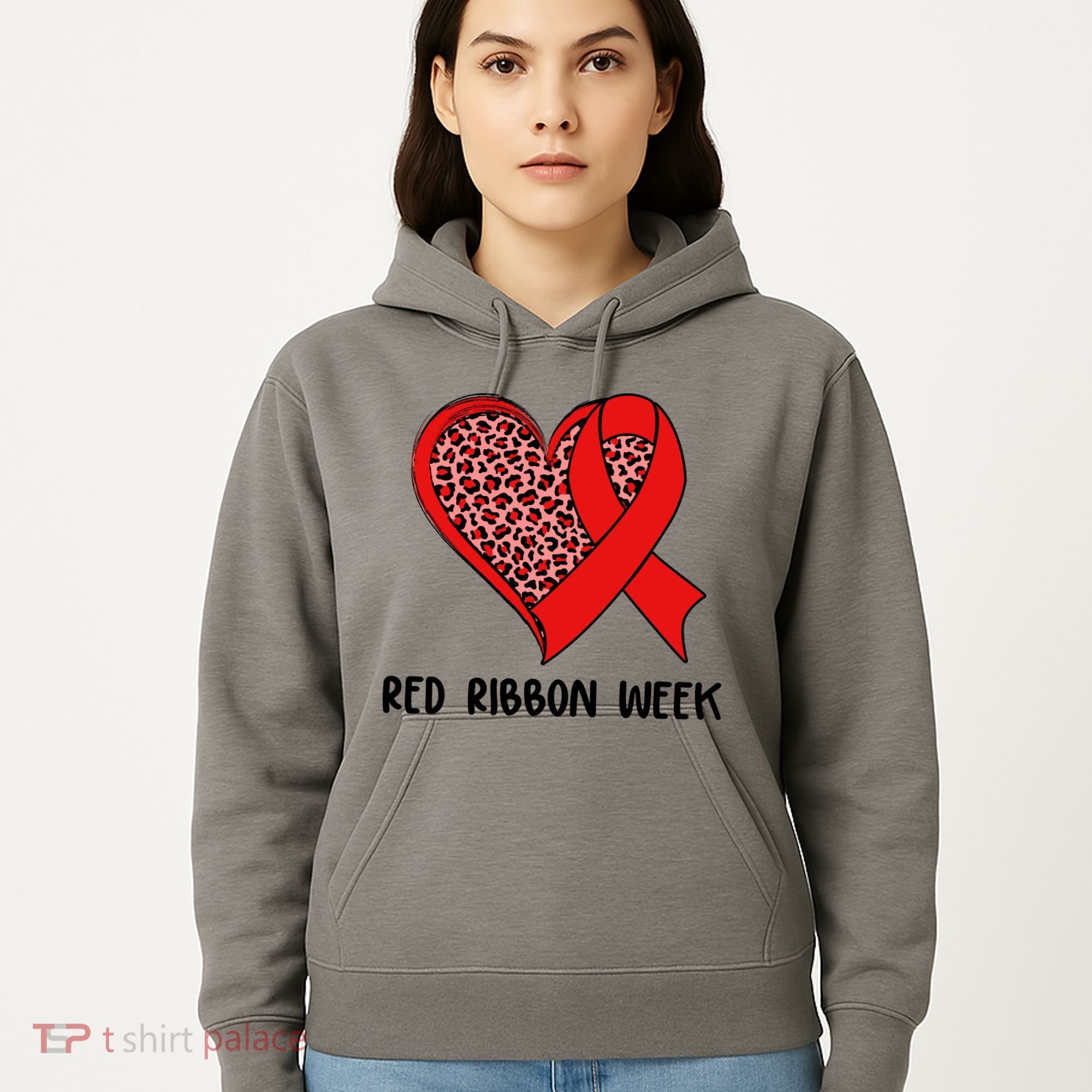 Red Ribbon Awareness Week Leopard Print Heart Hoodie