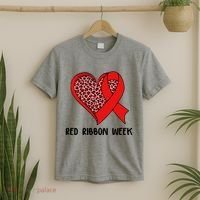 Red Ribbon Awareness Week Leopard Print Heart T-Shirt thumb 2