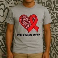 Red Ribbon Awareness Week Leopard Print Heart T-Shirt thumb 3