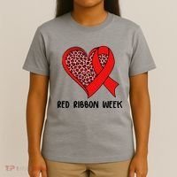 Red Ribbon Awareness Week Leopard Print Heart T-Shirt thumb 4
