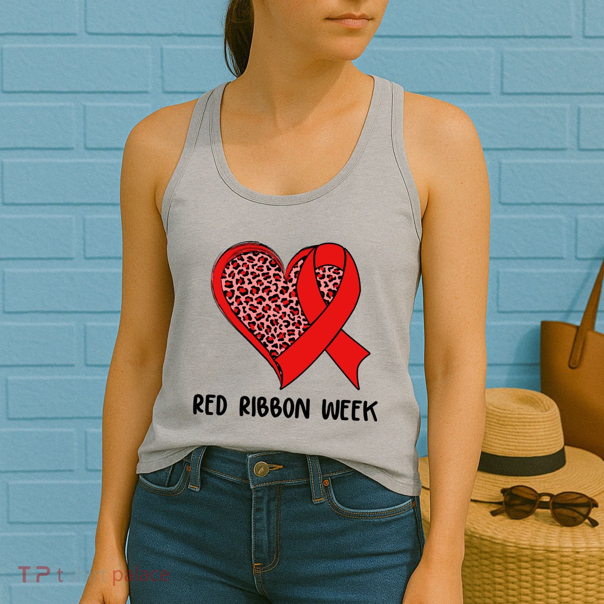 Red Ribbon Awareness Week Leopard Print Heart Women's Tank Top