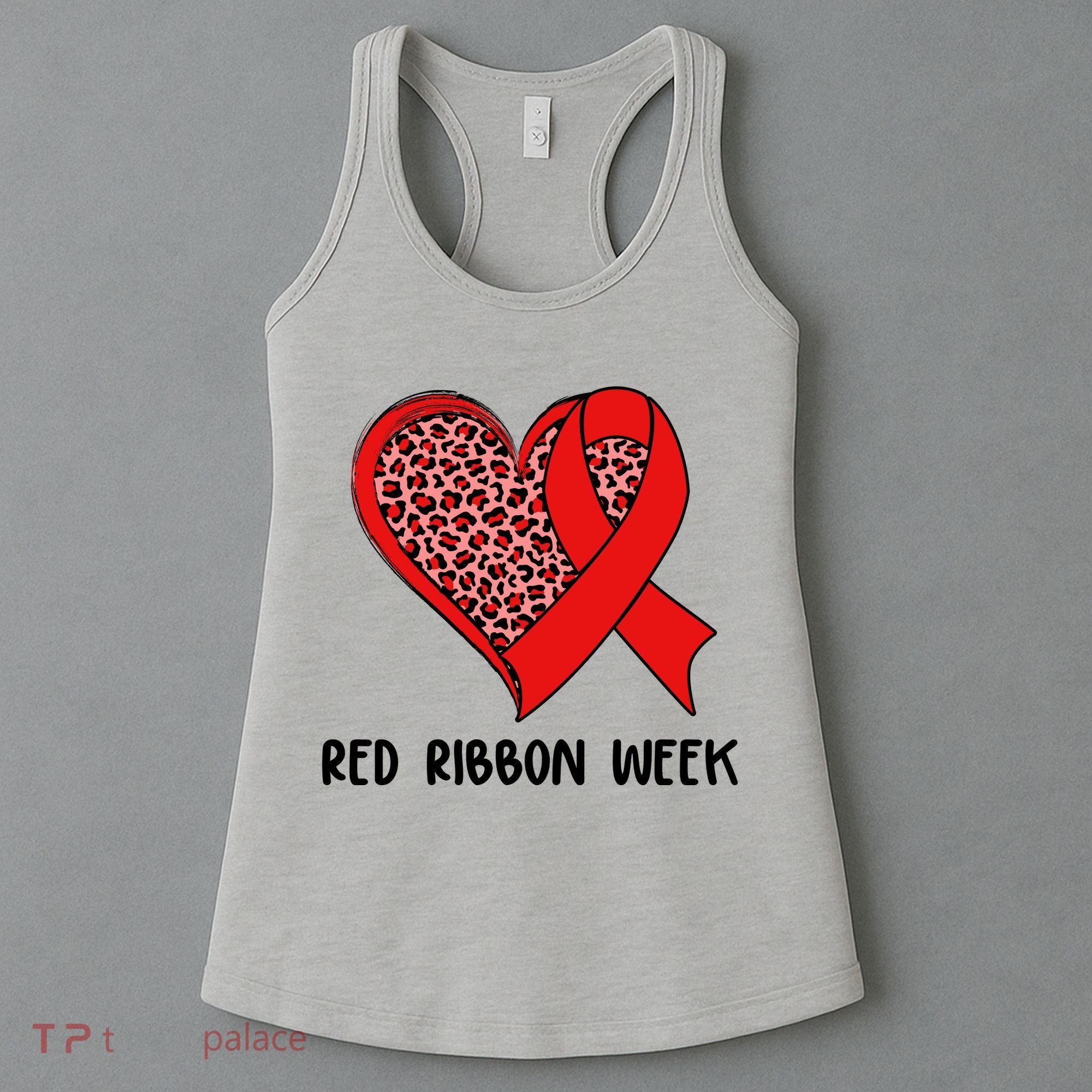 Red Ribbon Awareness Week Leopard Print Heart Women's Tank Top