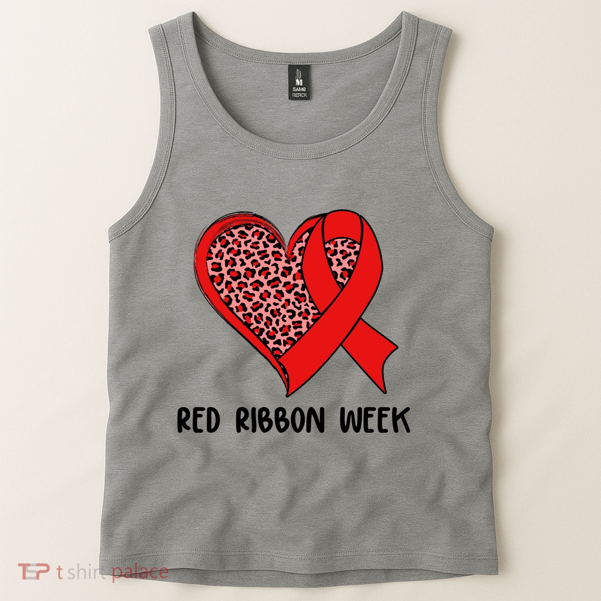 Red Ribbon Awareness Week Leopard Print Heart Tank Top