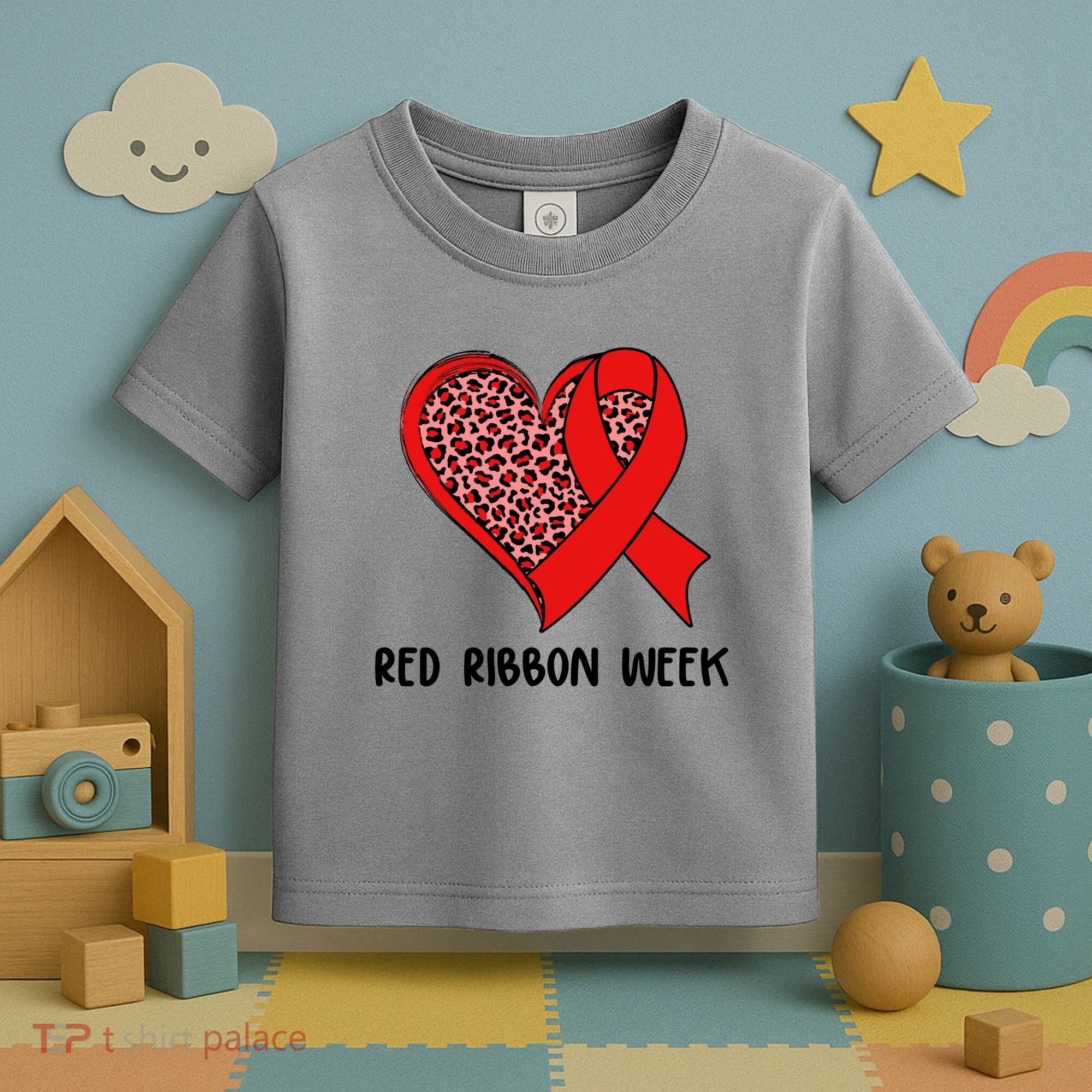 Red Ribbon Awareness Week Leopard Print Heart Toddler T-Shirt