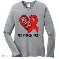 Red Ribbon Awareness Week Leopard Print Heart Women's Long Sleeve Shirt thumb 0