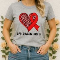 Red Ribbon Awareness Week Leopard Print Heart Women's T-Shirt thumb 2