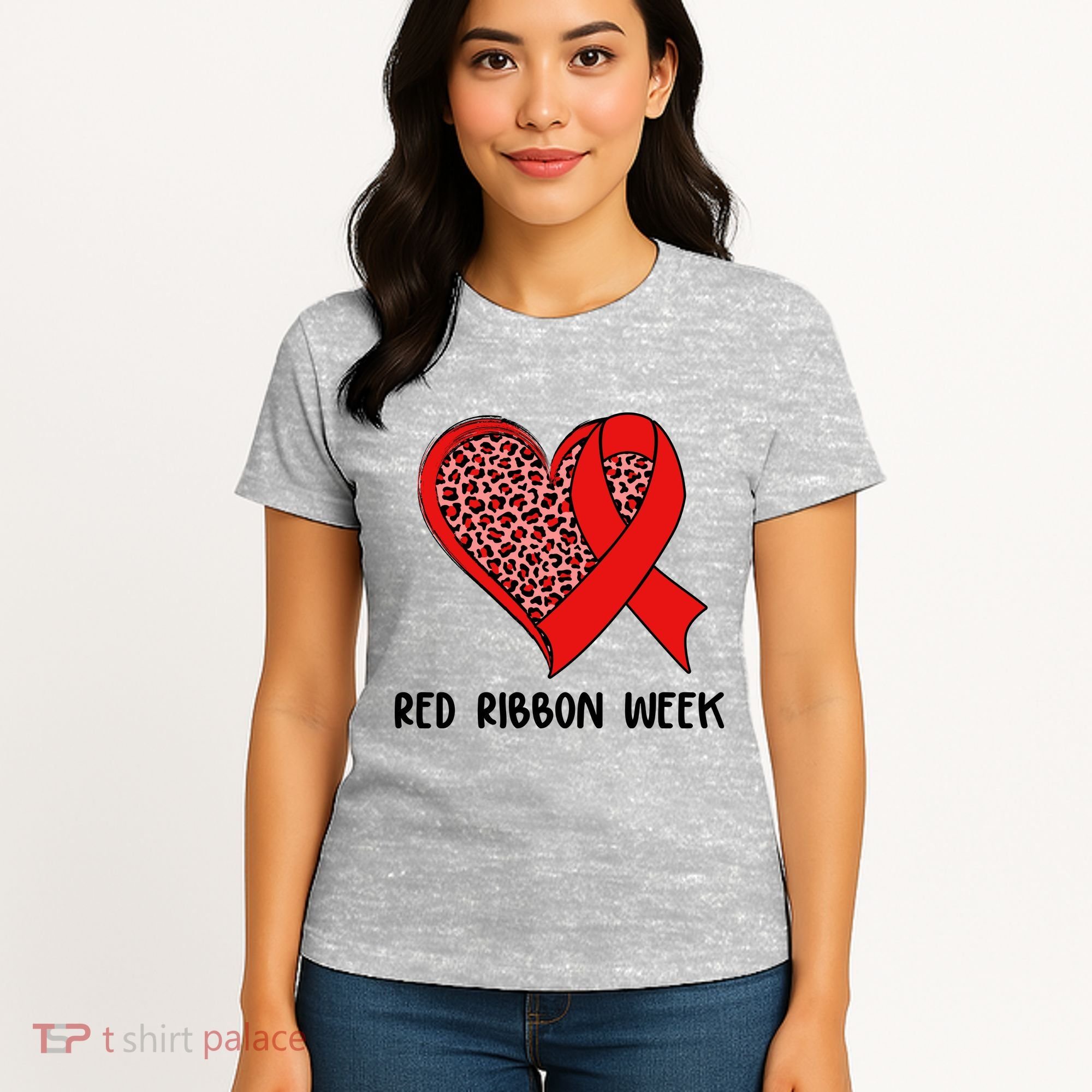 Red Ribbon Awareness Week Leopard Print Heart Women's T-Shirt
