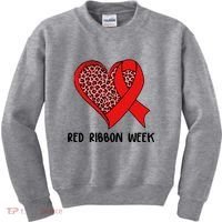Red Ribbon Awareness Week Leopard Print Heart Kids Sweatshirt thumb 0