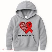 Red Ribbon Awareness Week Leopard Print Heart Kids Hoodie thumb 0
