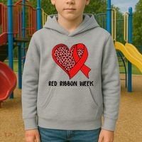 Red Ribbon Awareness Week Leopard Print Heart Kids Hoodie thumb 2